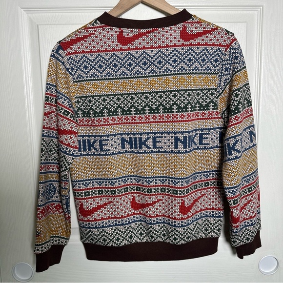 Nike Sweater Kids Large Sportswear Club Fleece Holiday Crew Vintage Christmas - Picture 2 of 8